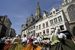 Folk dance in old town, Antwerp, Belgium, Europe