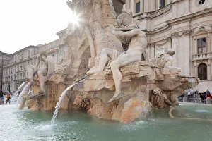 Fontana dei Quattro Fiumi Fountain, Architect Bernini, Piazza Navona, Rome, Lazio