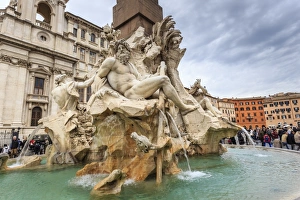 Historic Centre Prints: Fontana dei Quattro Fiumi (Four Rivers), Piazza Navona, Historic Centre, Rome, UNESCO