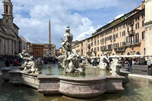 Piazza Prints: Fontana del Moro, by Bernini, Piazza Navona, Rome, Lazio, Italy, Europe