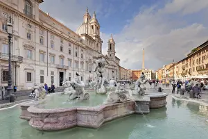 Fontana del Moro Fountain, Sant Agnese in Agone Church, Piazza Navona, Rome, Lazio