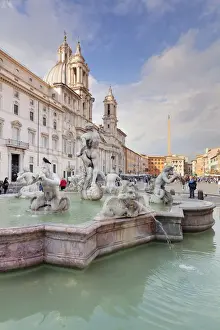 Fontana del Moro Fountain, Sant Agnese in Agone Church, Piazza Navona, Rome, Lazio
