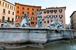 Male Representation Prints: Fontana del Nettuno (Fountain of Neptune) in Piazza Navona, Rome, Lazio, Italy, Europe