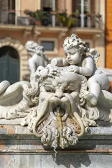 Cherub Prints: Fontana del Nettuno, Piazza Navona, Ponte, Rome, Lazio, Italy, Europe