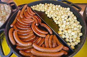 Food stall in market square, historic old town, Poznan, Poland, Europe