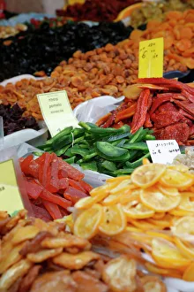 Stall Prints: Food on a stall in Shuk HaCarmel market, Tel Aviv, Israel, Middle East