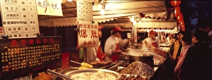 Peking Prints: Food stalls, Donghua Yeshi night market, Beijing, China, Asia