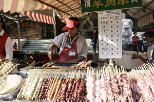 Peking Prints: Food vendor in Wangfujing Snak Road, Wangfujing Dajie Shopping district