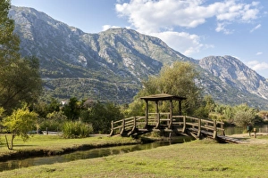 Foot Bridge Prints: A foot bridge with views of the Bay of Kotor, Morinj, Montenegro, Europe
