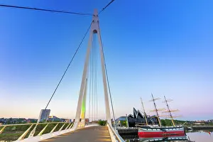 Tall Prints: Footbridge connecting Govan and Partick with The Glenlee Tall Ship nearby at Riverside Museum in Glasgow
