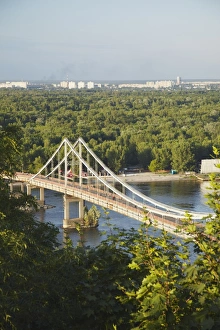 Foot Bridge Prints: Footbridge crossing Dnipro River to East Kiev, Kiev, Ukraine, Europe
