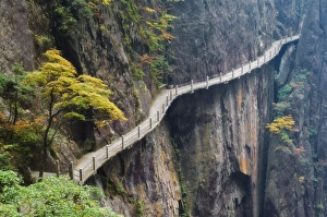 Footpath along rock face, Xihai (West Sea) Valley, Mount Huangshan (Yellow Mountain)