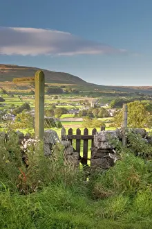 Gate Prints: A footpath signpost and gate leading to Hawes village in Wensleydale, The Yorkshire Dales