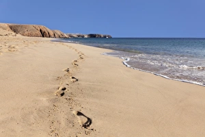 Playa Blanca Prints: Footprints in the sand, Playa Papagayo beach, near Playa Blanca, Lanzarote, Canary Islands