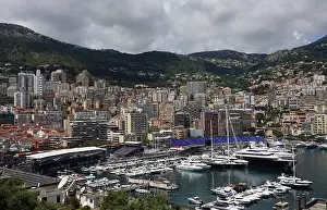 Excitement Prints: The Formula One circuit passes Monaco Marina and runs through Monte Carlo district, Monaco