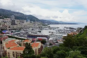 Vehicles Prints: The Formula One track passes Monaco Marina and runs through Monte Carlo district, Monaco