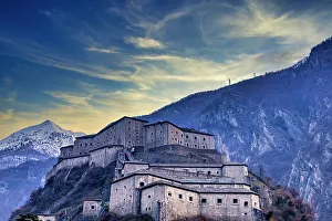The Fort of Bard at sunset, Aosta, Aosta Valley, Italy, Europe