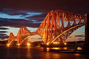 Connection Gallery: Forth Rail Bridge over the River Forth illuminated at night, South Queensferry, Edinburgh