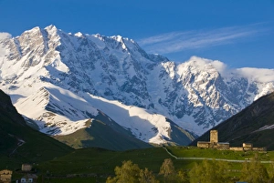 Fortified village of Ushguli, Svanetia, UNESCO World Heritage Site, in the background Mount Shkhara