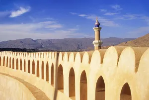 Arabian Prints: Fortress and mosque of Nizwa, Sultanate of Oman, Arabian Peninsula