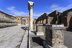 Forum Prints: Forum and Vesuvius through arch, Roman ruins of Pompeii, UNESCO World Heritage Site