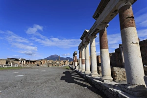 Forum Prints: Forum and Vesuvius, Roman ruins of Pompeii, UNESCO World Heritage Site, Campania