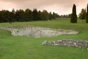 World War Ii Prints: Foundations of former houses of village destroyed by Nazis during WWII as revenge after Czech Resistance assassinated
