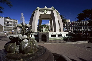 Costa Rican Prints: Fountain and bandstand in the Parque Central on Avenida 2, San Jose, Costa Rica