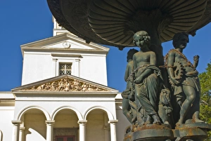 Images Dated 29th July 2007: Fountain in front of the cathedral in St-Denis, La Reunion, Indian Ocean, Africa