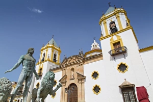 Bell Tower Prints: Fountain and church Iglesia del Socorro, Plaza del Socorro, Ronda, Andalusia, Spain