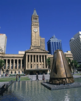 Brisbane Prints: Fountain in front of the City Hall in Brisbane, Queensland, Australia, Pacific