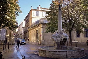 Images Dated 30th July 2008: Fountain of the Four Dolphins, Aix-en-Provence, Bouches-du-Rhone, Provence