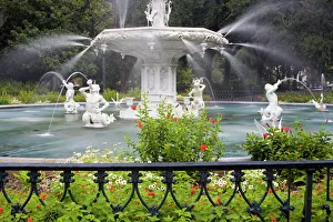 Blooming Prints: Fountain, Forsyth Park, Savannah, Georgia, United States of America, North America