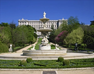 Palacio Real Prints: Fountain and gardens in front of the Royal Palace (Palacio Real), in Madrid