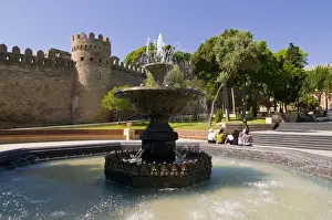 Old City Prints: Fountain at the gated city wall, UNESCO World Heritage site, Baku, Azerbaijan