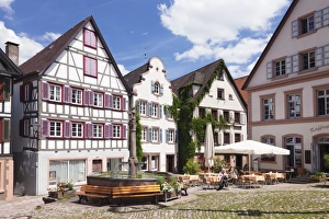 Fountain and half-timbered houses, Schiltach, Black Forest, Baden Wurttemberg, Germany, Europe