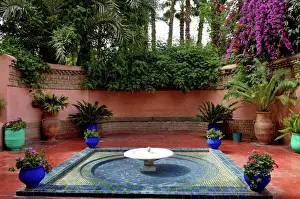 Gardens Prints: Fountain in the Majorelle Garden, created by the French cabinetmaker Louis Majorelle