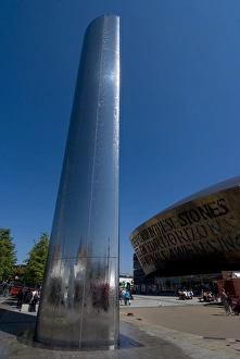 Fountain and Millenium Centre, Cardiff Bay, Cardiff, Wales, United Kingdom, Europe