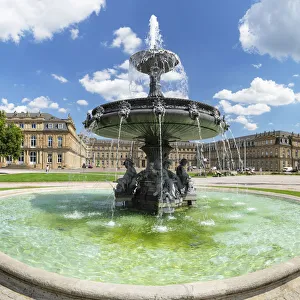 Stuttgart Prints: Fountain and New Castle on Schlossplatz Square, Stuttgart, Neckar Valley