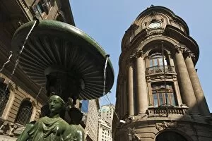 Fountain outside the Bolsa de Comercio (Stock Exchange), founded 1893, on Bandera in the commercial heart of