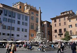 Piazza Della Rotonda Prints: Fountain of the Pantheon (Fontana del Pantheon) in the Piazza della Rotonda in front of the Roman Pantheon