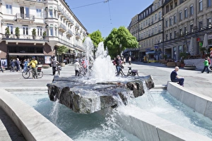 Baden Baden Prints: Fountain, Pedestrian area, Baden-Baden, Black Forest, Baden-Wurttemberg, Germany, Europe