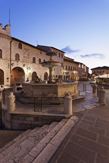 Assisi Prints: Fountain at Piazza del Comune Square, Assisi, Perugia District, Umbria, Italy, Europe