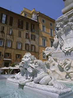 Piazza Della Rotonda Prints: Fountain in Piazza della Rotonda outside Pantheon