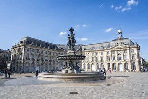 Aquitaine Prints: Fountain on the Place de la Bourse, Bordeaux, Aquitaine, France, Europe