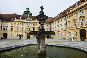 Wachau Prints: Fountain in the Prelates Courtyard in Melk Abbey, UNESCO World Heritage Site, Wachau