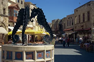 Detail of fountain, Rhodes Old Town, Rhodes, Dodecanese, Greek Islands, Greece, Europe