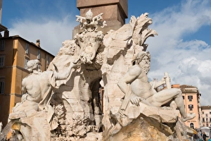 Piazza Navona Prints: The Fountain of the four Rivers, Piazza Navona, Rome, Lazio, Italy, Europe