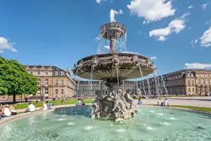 Water Fountain Prints: Fountain at Schlossplatz Square and Neues Schloss (New Palace)