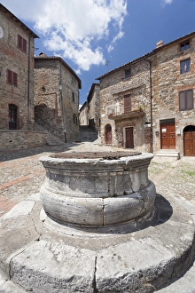 Orcia Valley Prints: Fountain at village square, Castiglione d Orcia